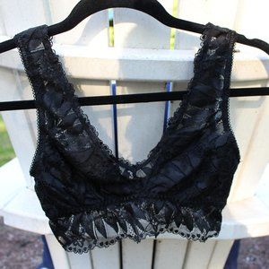 Aerie Black Lace Botanical Floral V Cut Bralette